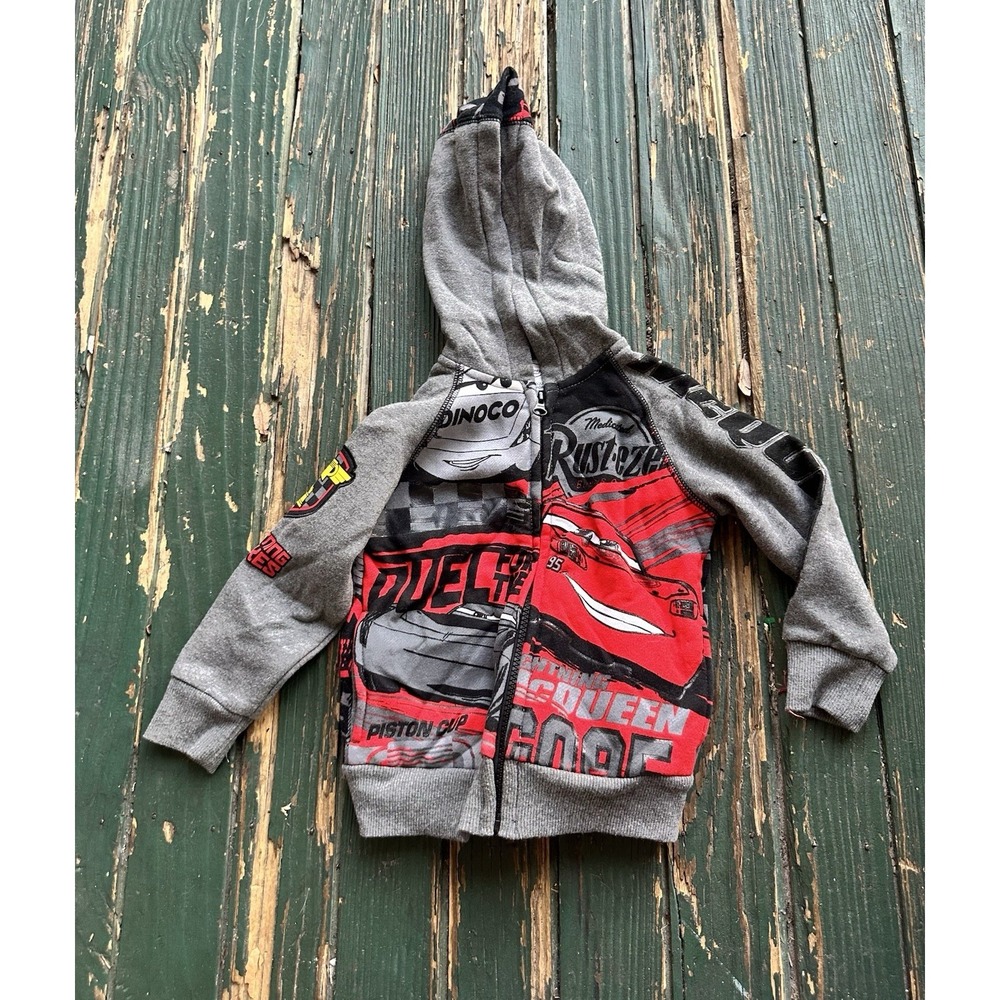 Cars Lightning McQueen Jacket Boys Small 2t Gray Hooded Zip Disney Store